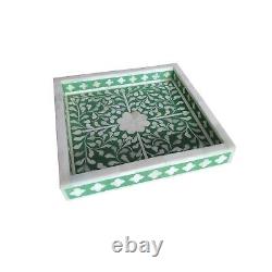 Bone inlay tray, Serving Kitchen Tray Square Green Colour home decor