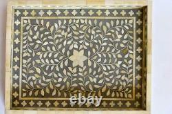 Bone inlay tray flower design serving tray home decor purpose all occasion gift
