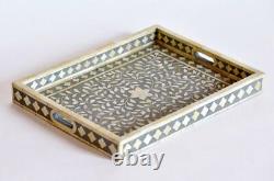 Bone inlay tray flower design serving tray home decor purpose all occasion gift