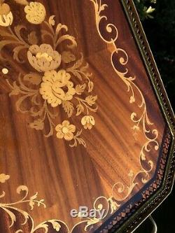 Brass And Wooden Ornate Serving Floral Design Wood Inlay Or Tea Tray