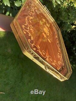 Brass And Wooden Ornate Serving Floral Design Wood Inlay Or Tea Tray