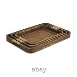 Brown Rectangular Wood Handmade Serving Tray With Handles Dinnerware 20 Inch