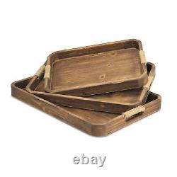 Brown Rectangular Wood Handmade Serving Tray With Handles Dinnerware 20 Inch