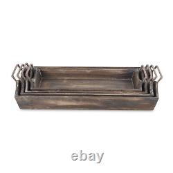 Brown Rectangular Wood Handmade Serving Tray With Handles Dinnerware 22 Inch