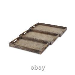 Brown Rectangular Wood Handmade Serving Trays With Handles Dinnerware 19 Inch