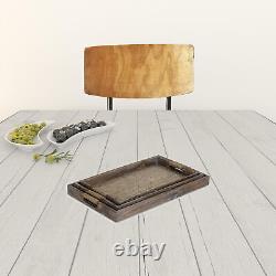 Brown Rectangular Wood Handmade Serving Trays With Handles Dinnerware 19 Inch