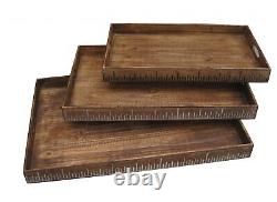 Brown Wood Serving Tray Set Dinnerware Serveware Decorative Giftware 19 Inch
