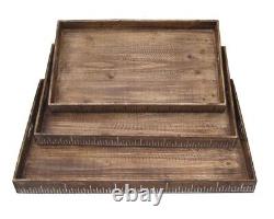 Brown Wood Serving Tray Set Dinnerware Serveware Decorative Giftware 19 in