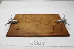 Bruce Fox Bull/Steer Double Handle Wood Serving Tray 24 Cutting Board