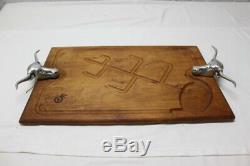 Bruce Fox Bull/Steer Double Handle Wood Serving Tray 24 Cutting Board