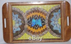 Butterfly Wing Serving Tray-inlay Wood With Glass