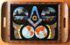 Butterfly wing Masonic Emblem wood serving tray Rio Brazil inlaid marquetry Rare