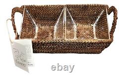 CALAISIO, 2 SECTION RECTANGULAR SERVING TRAY with 2 REMOVABLE GLASS INSERTS, NEW