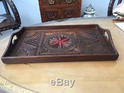 Carved Inlayed Arts And Crafts Wooden Serving Tray