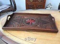 Carved Inlayed Arts And Crafts Wooden Serving Tray