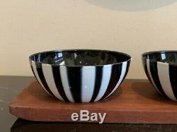 Cathrineholm Mid Century Teak Wood Tray Set of 3 Enamel Stripes Bowls