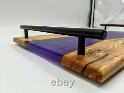 Charcuterie serving board tray OLIVE WOOD with Purple haze Epoxy Inlay with handles
