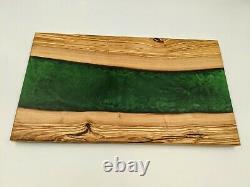 Charcuterie serving cutting board OLIVE WOOD with emerald green Epoxy Inlay WOW