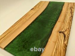 Charcuterie serving cutting board OLIVE WOOD with emerald green Epoxy Inlay WOW