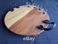 Cheese meat board platter tray serving round wood man cave