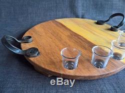 Cheese meat board platter tray serving round wood man cave