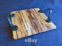 Cheese meat board platter tray serving square wood industrial steampunk table