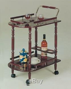 Cherry Wooden Beverage Cart Serving Bar Rolling Tray Wine Storage Portable Party