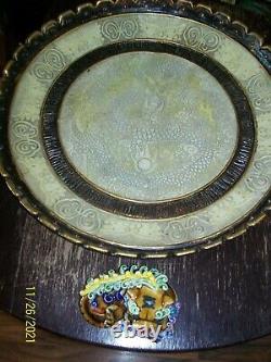 Chinese Tibetan Loong Dragon Lucky Feng Shui Serving XXL-16 Round Ottoman Tray