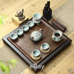 Chinese complete tea set Wenge solid wood tea tray brother kiln tea pot tea cups
