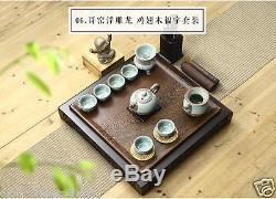 Chinese complete tea set Wenge solid wood tea tray brother kiln tea pot tea cups
