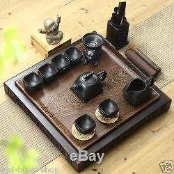 Chinese wenge tea tray solid wood table drainage yixing zisha tea set pot cup