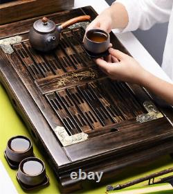 Chinese wood tea tray lotus carved antique style reservoir tea table solid wood