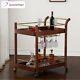 Cocktail Bar Cart Rolling Wooden Liquor Serving Tray Trolley Dining Furniture