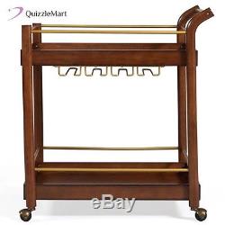 Cocktail Bar Cart Rolling Wooden Liquor Serving Tray Trolley Dining Furniture