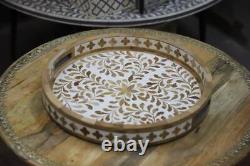 Coffee Tea Serving Tray Round Handmade With Attractive Look Tray Wooden Gift