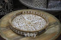 Coffee Tea Serving Tray Round Handmade With Attractive Look Tray Wooden Gift