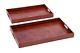 Cole & Grey Wood / Real Leather 2 Piece Serving Tray Set