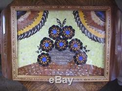 Collectible Vintage 20 x 13 Inlay Wood Butterfly Wing Serving Tray Brazil Unused