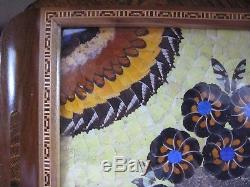 Collectible Vintage 20 x 13 Inlay Wood Butterfly Wing Serving Tray Brazil Unused