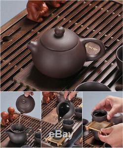 Complete tea set with tea tray solid wood serving tray yixing zisha tea pot cups