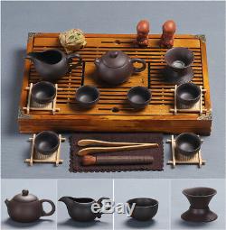 Complete tea set with tea tray solid wood serving tray yixing zisha tea pot cups
