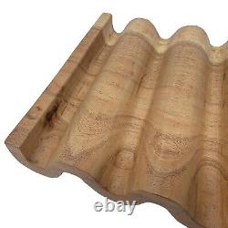 Contemporary Carved Zig Zag Solid Wood Wavy Tray 20 x 10 in Minimalist Natural