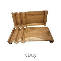 Contemporary Carved Zig Zag Solid Wood Wavy Tray 20 x 10 in Minimalist Natural
