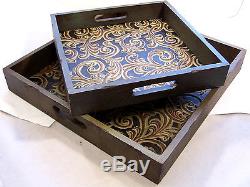 Corinne Square Wood Serving Trays 2 Piece Set