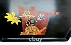 Couroc of Monterey Cat Bird Tray Mid Century Inlaid Wood Brass Platter Vintage