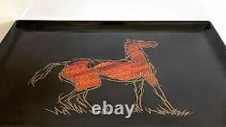 Couroc of Monterey Horse Tray Mid Century Inlaid Wood Brass Platter Vintage