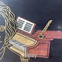 Couroc of Monterey Serving Tray Inlaid Wood Metals Beethoven Piano Vintage MCM