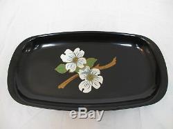Couroc of Monterey Serving Tray with Wood Inlay White Floral Blossom Motif MCM