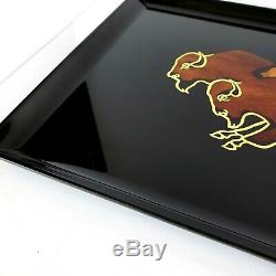 Couroc of Monterey Two Buffalo Bison Serving Tray Inlay Wood Bronze Rectangle
