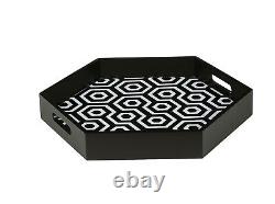 Crayton Black & White Seasoned Wood Hexagon Serving Tray Set of 2